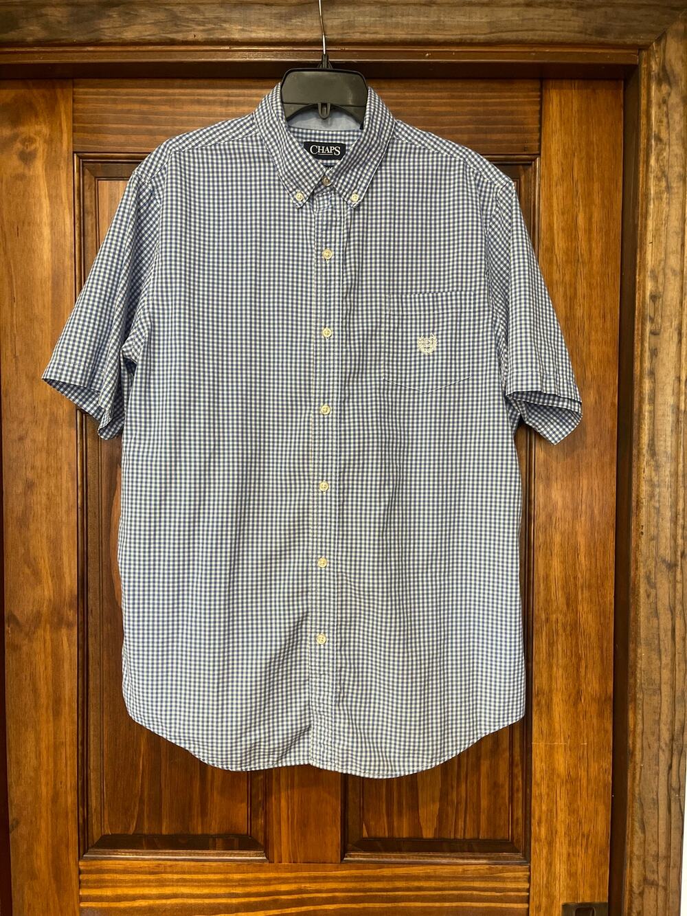 Chaps checkered, button-down, short sleeve size large